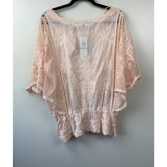 Democracy Pink Embriodered Boho Sheer Top Womens Size XL - Picture 2 of 3